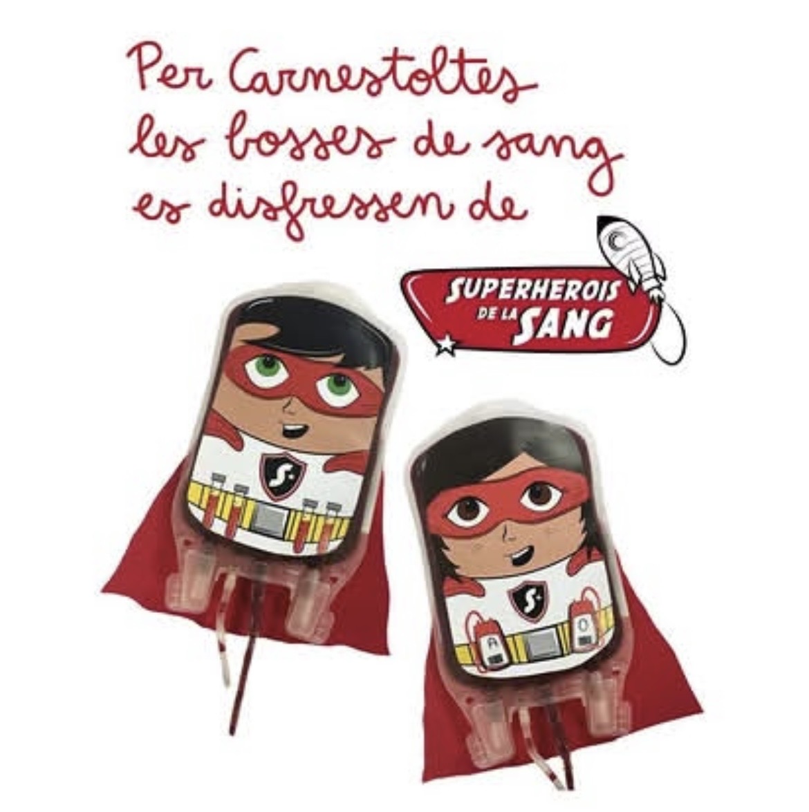 Il·lustració «Per Carnestoltes les bosses de sang es disfressen de Superherois de la Sang»